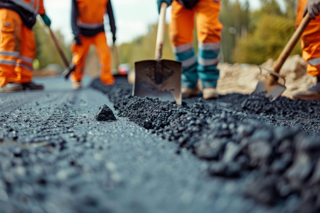 construction workers laying ashpalt